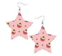 Cherry Cake Prints Leather star earrings Pendant Stylish and light Lightweight Dangle for Women Girls, One Size, Leather, No Gemstone