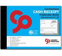 Cherry Carbonless (NCR) Cash Receipt Book Triplicate A6 50 Sets Numbered 1-50 Perfect for The Self Employed and Taxis **2 Pack**
