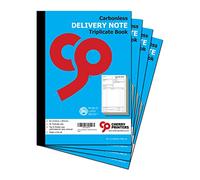 Cherry Carbonless (NCR) Delivery Note Triplicate Book A4 50 Delivery Note Receipts per Book with Space for VAT Customisable Delivery Number and Order Reference **4 Pack**