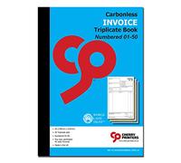 Cherry Carbonless NCR Invoice Book | Triplicate Book | A5 | 50 Sets | Numbered 01-50 | Perfect for The self-Employed, Small and Larger Businesses |