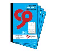 Cherry Carbonless (NCR) Receipt Book Triplicate A4 (297 x 210 millimetres) 50 3-Part Receipts per Book with Space for VAT Perfect for Businesses **4 Pack**