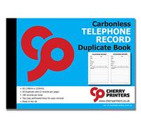 Cherry Carbonless Telephone Record Duplicate Book A5 | 50 Duplicate Sets | 100 Records per Book | Top Copy Perforated Twice for Easy Removal | Made in The UK | Professional Record Pad for Call Logs