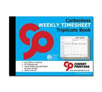 Cherry Carbonless Weekly Timesheet Triplicate Book | A5 (148mm x 210mm) | 50 Perforated Sets | Made in The UK