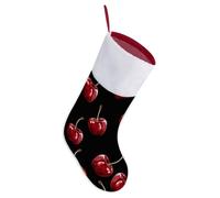 Cherry Cartoon Pattern Christmas Stockings - 16.5 Inch Large Xmas Socks, Soft Plush Fireplace Stocking with Hanging Loop, Santa Holiday Decor for Family Party Christmas Tree Decorations