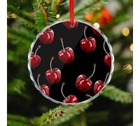 Cherry Cartoon Pattern Round Christmas Ornaments - Crystal Glass Xmas Hanging Ornaments, Personalized Christmas Tree Pendant for Holiday Keepsake Gifts (3. Inch)