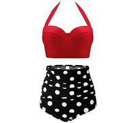 CHERRY CAT Womens Vintage Retro Polka High Waisted Underwire Bikini Two Piece Swimsuits - red - 3X-Large