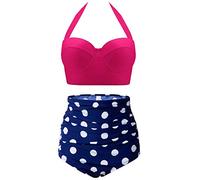 CHERRY CAT Womens Vintage Retro Polka High Waisted Underwire Bikini Two Piece Swimsuits, Rose Red, XL