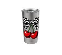 Cherry Checkered Bow Coquette Retro Vibe Stainless Steel Insulated Tumbler