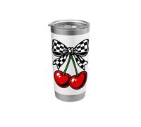 Cherry Checkered Bow Coquette Retro Vibe Stainless Steel Insulated Tumbler