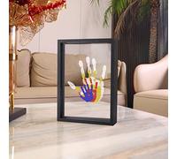 CHERRY CHEERS Family Handprint Kit, DIY Craft Keepsake Wooden Frame, Endless Gift Set, Non-Toxic Paints, Transparent Sheets (Black)