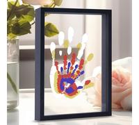 CHERRY CHEERS Family Handprint Kit, DIY Craft Keepsake Wooden Frame, Endless Gift Set, Non-Toxic Paints, Transparent Sheets (Black)