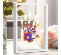 CHERRY CHEERS Family Handprint Kit, DIY Craft Keepsake Wooden Frame, Endless Gift Set, Non-Toxic Paints, Transparent Sheets