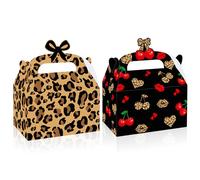 Cherry Cheetah Print Goodie Gift Box 12pcs Red and Black Cheetah Cherry Print Pattern Favor Boxes for Big Mama Women Girls Night Bachelorette Party