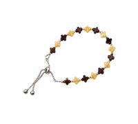 Cherry & Cognac Baltic Amber Clover Bead Bracelet, Lucky Charm Women's Slider - Handmade Genuine Amber Jewelry, Adjustable 17-22 cm, Gift Idea