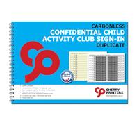 Cherry Confidential Child Activity Club Sign-In Book A4 | Duplicate Sheets | GDPR Compliant | 50 Sets | Carbonless Blackout Pages for Privacy | Sign In & Out Record for Clubs, Nurseries & After School