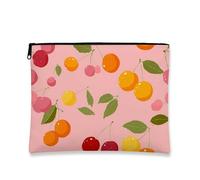 Cherry Cosmetic Bag, Peach Fruit Pattern Travel Makeup Organizer for Women, Portable Small Canvas Zipper Pouch, Spring Gift Toiletry Skincare Bag, Peach, 7x9 Inch, Cherry