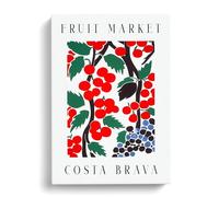 Cherry Costa Brava Fruit Market Exhibition Canvas Print | Gallery Wrapped 30mm Frame Wall Art | 30x20 inches | Ready to Hang | Modern Still Life Picture | Living Room Bedroom Lounge Office