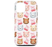 Cherry Cute Bow Blush Pink Preppy Girls Coquette Bear Faces Case for iPhone 12/12 Pro