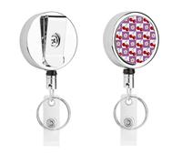 Cherry Daisy Flower Purple White Checkered Metal Badge Clip,Id Badge Holders Retractable Pull Rope,Clips Retractable ID Card Holder for Office