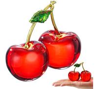 Cherry Decor 3.4x1.8x3.2 Smooth & Glossy Two Cheery Crystal Decor with Single Leaf for Bathroom, Living Room, Kitchen & More Cherry Bathroom