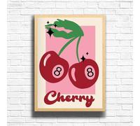 Cherry Design, Retro Funky Quote Print Wall Art Gift, A4 and A3 Size Frame Options Available, Home, Pub, Café, Bar Decoration Wall Art Print, Funny Cute Pictures (A3 Framed (Oak))