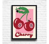 Cherry Design, Retro Funky Quote Print Wall Art Gift, A4 and A3 Size Frame Options Available, Home, Pub, Café, Bar Decoration Wall Art Print, Funny Cute Pictures (A3 Framed (Black))