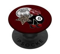 Cherry Disco Ball 8 Leopard Star Lipstick Wine Red Collage PopSockets Adhesive PopGrip