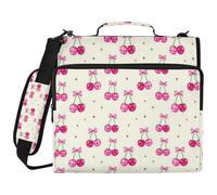 Cherry Disco Ribbon Beige Bow 3 Ringing Organizer Binder with Shoulder Strap Waterproof Zippered Portfolio for Middle School