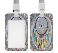 Cherry Dream Catcher Badge Holder Waterproof Plastic ID Card Badge Holders with Lanyard Vertical Card Case Protector Pouch Clear Window Work Badges for Women Men