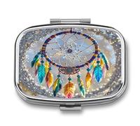Cherry Dream Catcher Pill Case Travel Portable Pocket Pill Box 2 Compartment Medicine Case Large Capacity Daily Pill Cases Vitamin Organizer Medicine Organizer Small Pill Box