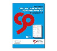Cherry Duty of Care Waste Transfer Note Duplicate A4 Pad | Carbonless Waste Disposal Record Book | 50 Duplicate Sets | Glued at The Head for Easy Removal | Compliant with Waste Regulations