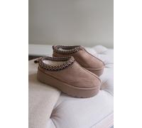 'Cherry' Flatform Embroidered Low Ankle Slipper Boots Where's That From Brown 1