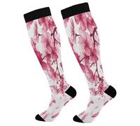 Cherry Flowering Flower Compression Socks 50Cm Men Flight Socks Non-Slip Compression Stockings For Maternity Nurses Football Swollen Feet