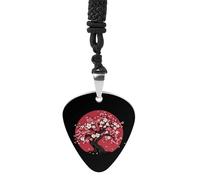 Cherry Flowers Japanese Moon Vintage Pick Necklace Guitar Bass Pick Pendant &B Steel Music Jewelry for Music Lovers