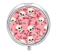 Cherry Flowers Skulls Mini Pill Box Portable Vitamins Organizer 3 Compartment Pills Case for Pocket Purse