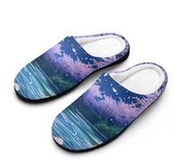 Cherry Flowers Starry Sky Falling Feathers Breathable Slippers Women Slip On Winter Warm House Slippers Shoes Bedroom 9-10（40-41）