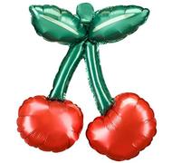 Cherry Foil Balloons - Set of 3 - Red & Green - 28 x 31 cm - Air Fill - Party Decoration