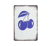 Cherry Fruit Cherry Blue Cherry White Background Room Creative Unique Funny Waterproof Fun Office Wall Art Poster Coffee Bar Tin Sign Cubicle Decor Desk Home Gift Vintage Decor Metal Logo 8" x 12"