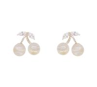 Cherry Fruit Crystal Small Earrings Gold Plated Handmade Charm Sweet 3D Red Fruits Green Leaf Glitter Rhinestone Cubia Zirconia Stud Earrings for Women Birthday Valentine Party Jewelry Gifts, M, Zinc