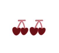 Cherry Fruit Crystal Small Earrings Gold Plated Handmade Charm Sweet 3D Red Fruits Green Leaf Glitter Rhinestone Cubia Zirconia Stud Earrings for Women Birthday Valentine Party Jewelry Gifts, M, Zinc
