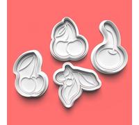 Cherry Fruit Cutter and Fondant Stamp Set of 4 - Party Celebration, Birthday Cake, Baker Cookies, Baking Fun, Sugar Biscuit Topper 8-9cm