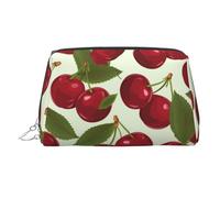 Cherry fruit Makeup Bag for Women Cosmetic Bags Leather Travel Makeup Case Organizer Waterproof Make up Pouch Open Flat Toiletry Bag Portable Storage Pouch for Travelling, Silver, One Size