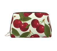 Cherry fruit Makeup Bag for Women Cosmetic Bags Leather Travel Makeup Case Organizer Waterproof Make up Pouch Open Flat Toiletry Bag Portable Storage Pouch for Travelling, Gold, One Size