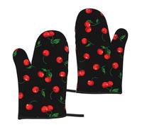 Cherry Fruit Pattern, Kitchen Oven Mitts Anti-Slip Cooking Gloves,Heat Resistant Baking Mitts A Pair