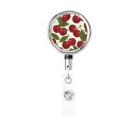 Cherry Fruit Retractable Id Badge Holder Badge Reels with Clip Cute Name Card Holder for Office Worker Doctor Nurse Teacher