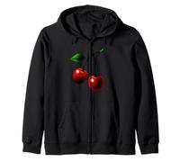 Cherry Fruit Two Red Cherries with Green Leaf Stem Zip Hoodie