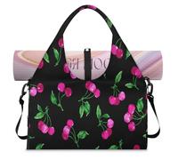 Cherry Fruits Sports Duffel Bag for Women Men Cherry Pattern Weekend Overnight Bag with Shoe Compartment Shoulder Tote Luggage Bag for Yoga Gym Travel