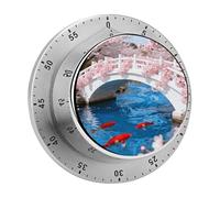 Cherry Goldfish Blossom Bridge Kitchen Timer 60 Minute Visual Wind Up Timers Indoor Mechanical Timers with Magnetic Base Stainless Steel Timer for Home Cooking Time Management Tool