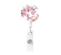 Cherry Japanese Cherry Blossom Badge Reel Retractable Clip Work Badge Holder Lightweight Plastic Name Card Holder ID Badge Clips for Nurses Office Gifts