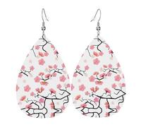 Cherry Japanese Cherry Blossom Patterned teardrop-shaped leather earrings Light luxury texture - suitable for daily wear, party date earrings